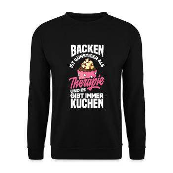 Backen Ist Günstiger Als Therapie Lustiges Backen - Unisex Pullover - Schwarz - Vorne - Alina (178cm) & Michal (187cm)