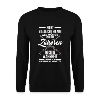 Lustiges Klarinette Klarinettist Geschenk - Unisex Pullover - Schwarz - Vorne - Alina (178cm) & Michal (187cm)