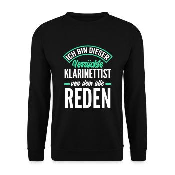 Lustiges Klarinette Klarinettist Geschenk - Unisex Pullover - Schwarz - Vorne - Alina (178cm) & Michal (187cm)