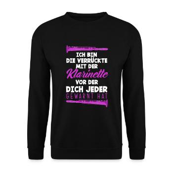 Lustiges Klarinette Klarinettist Geschenk - Unisex Pullover - Schwarz - Vorne - Alina (178cm) & Michal (187cm)