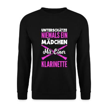 Lustiges Klarinette Klarinettist Geschenk - Unisex Pullover - Schwarz - Vorne - Alina (178cm) & Michal (187cm)