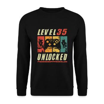 Niveau 35 Joueur débloqué présentant un cadeau de 35e anniversaire - Sweat-shirt Unisexe - noir - Devant - Alina (178cm) & Michal (187cm)