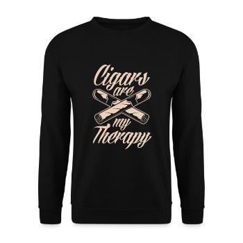 Zigarren Meine Therapie Zigarrenraucher Geschenk - Unisex Pullover - Schwarz - Vorne - Alina (178cm) & Michal (187cm)