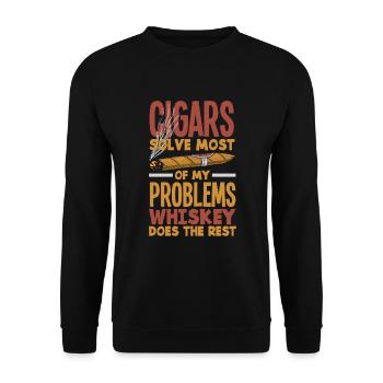 Zigarre Und Whiskey Zigarrenraucher Geschenk - Unisex Pullover - Schwarz - Vorne - Alina (178cm) & Michal (187cm)