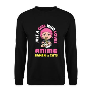 Nur Ein Mädchen Das Anime Ramen Katzen Liebt - Unisex Pullover - Schwarz - Vorne - Alina (178cm) & Michal (187cm)