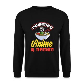 Powered By Anime & Ramen Lustiges Ramen Anime - Unisex Pullover - Schwarz - Vorne - Alina (178cm) & Michal (187cm)