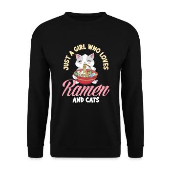 Nur Ein Mädchen Das Ramen und Katzen Liebt - Unisex Pullover - Schwarz - Vorne - Alina (178cm) & Michal (187cm)