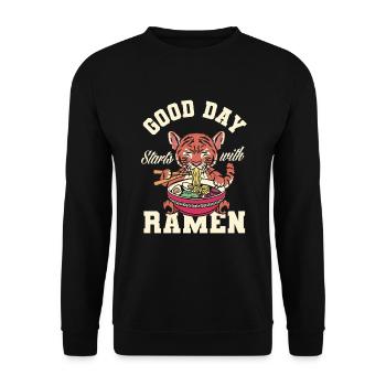 Ein Guter Tag Startet Mit Ramen Geschenk - Unisex Pullover - Schwarz - Vorne - Alina (178cm) & Michal (187cm)