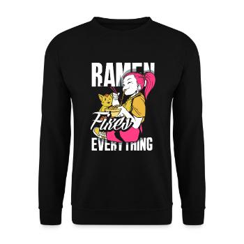 Lustiges Ramen Geschenk - Unisex Pullover - Schwarz - Vorne - Alina (178cm) & Michal (187cm)