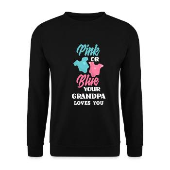 Pink Or Blue Gender Reveal Baby Party Opa - Unisex Pullover - Schwarz - Vorne - Alina (178cm) & Michal (187cm)