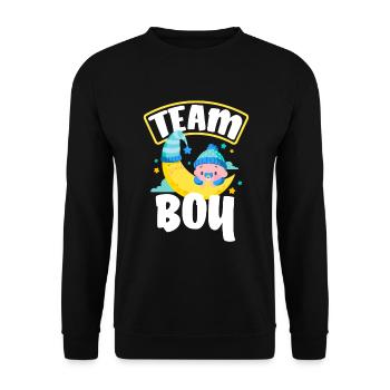 Team Boy Junge Gender Reveal Party - Unisex Pullover - Schwarz - Vorne - Alina (178cm) & Michal (187cm)