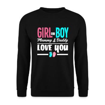 Mädchen Oder Junge Mama Und Papa Lieben Dich - Unisex Pullover - Schwarz - Vorne - Alina (178cm) & Michal (187cm)