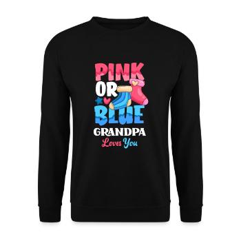 Pink Or Blue Gender Reveal Baby Party Opa - Unisex Pullover - Schwarz - Vorne - Alina (178cm) & Michal (187cm)