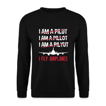 Flugzeug Luftfahrt Pilot Lustiges Piloten Geschenk - Unisex Pullover - Schwarz - Vorne - Alina (178cm) & Michal (187cm)