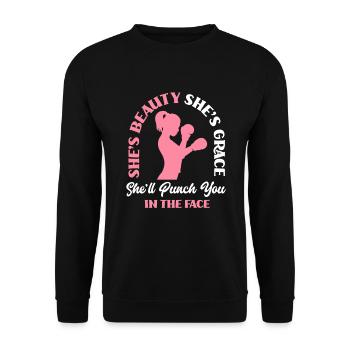 Lustiges Boxen Boxer Geschenk - Unisex Pullover - Schwarz - Vorne - Alina (178cm) & Michal (187cm)