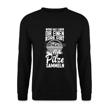 Geh Pilze Sammeln Lustiges Pilzsammler Geschenk - Unisex Pullover - Schwarz - Vorne - Alina (178cm) & Michal (187cm)