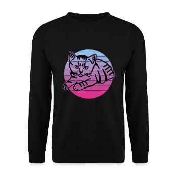 Chat graphique Retro Cat pour les propriétaires de chats - Sweat-shirt Unisexe - noir - Devant - Alina (178cm) & Michal (187cm)