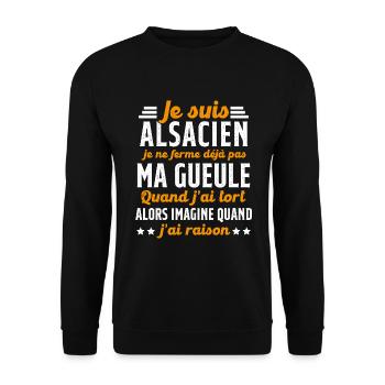 Alsacien je ferme pas ma gueule humour alsace - Sweat-shirt Unisexe - noir - Devant - Alina (178cm) & Michal (187cm)