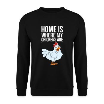 La maison est l’endroit où sont mes poules - Sweat-shirt Unisexe - noir - Devant - Alina (178cm) & Michal (187cm)