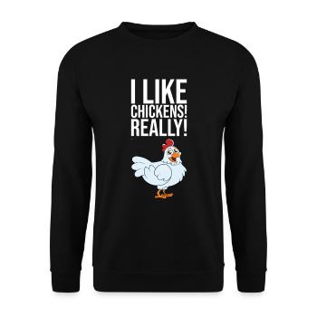 I Like Chickens Really - Unisex Sweatshirt - black - Front - Alina (178cm) & Michal (187cm)