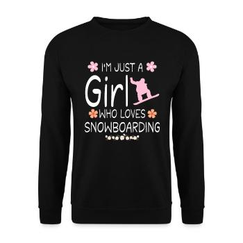 Ich bin nur ein Mädchen, das Snowboarden liebt - Unisex Pullover - Schwarz - Vorne - Alina (178cm) & Michal (187cm)