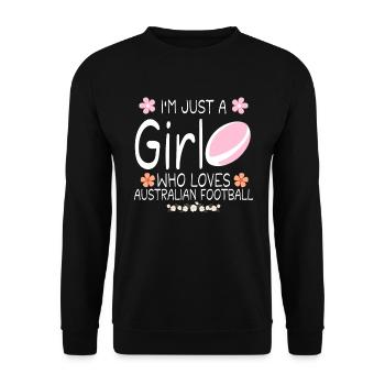 Ich bin nur ein Mädchen, das Australian Football liebt - Unisex Pullover - Schwarz - Vorne - Alina (178cm) & Michal (187cm)