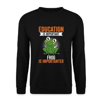 Frog Education Is Important Frog Is More Important - Unisex Sweatshirt - black - Front - Alina (178cm) & Michal (187cm)