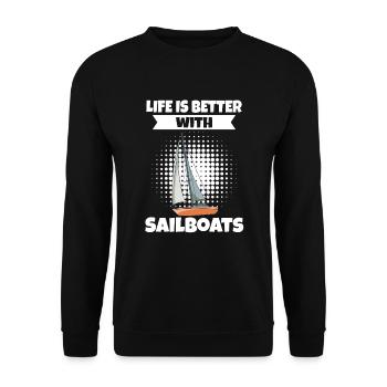 Sailboat Life Is Better With Sailboats - Unisex Pullover - Schwarz - Vorne - Alina (178cm) & Michal (187cm)