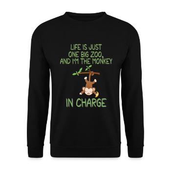 Life's a Zoo, Be the Funny Monkey in Charge - Sweat-shirt Unisexe - noir - Devant - Alina (178cm) & Michal (187cm)