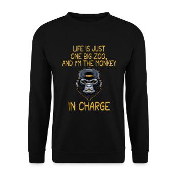 Life's a Zoo, Be the Funny Monkey in Charge - Sweat-shirt Unisexe - noir - Devant - Alina (178cm) & Michal (187cm)
