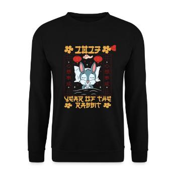 Year Of The Rabbit 2023 Chinese New Year 2023 - Unisex Pullover - Schwarz - Vorne - Alina (178cm) & Michal (187cm)