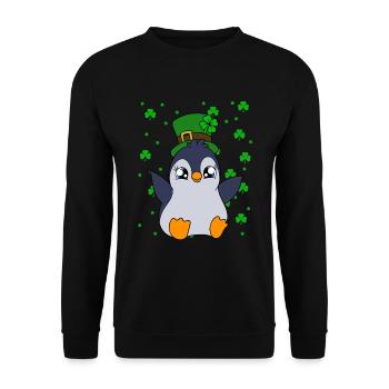 Cute Penguin Shamrocks Saint Patrick's Day Penguin - Unisex Sweatshirt - black - Front - Alina (178cm) & Michal (187cm)