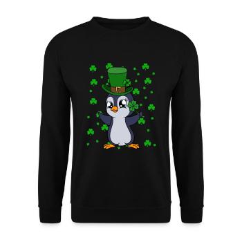 Cute Penguin Shamrocks Saint Patrick's Day Penguin - Unisex Sweatshirt - black - Front - Alina (178cm) & Michal (187cm)