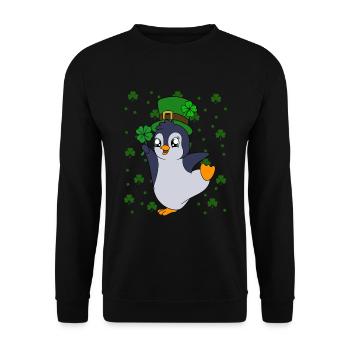 Cute Penguin Shamrocks Saint Patrick's Day Penguin - Unisex Sweatshirt - black - Front - Alina (178cm) & Michal (187cm)