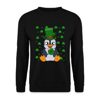 Cute Penguin Shamrocks Saint Patrick's Day Penguin - Unisex Sweatshirt - black - Front - Alina (178cm) & Michal (187cm)