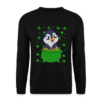 Cute Penguin Shamrocks Saint Patrick's Day Penguin - Unisex Sweatshirt - black - Front - Alina (178cm) & Michal (187cm)