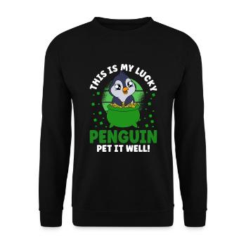 Cute Penguin Shamrocks Saint Patrick's Day Penguin - Unisex Sweatshirt - black - Front - Alina (178cm) & Michal (187cm)