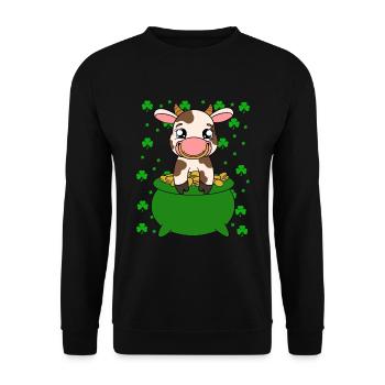 Cute cow shamrocks Saint Patrick's Day - Unisex Sweatshirt - black - Front - Alina (178cm) & Michal (187cm)