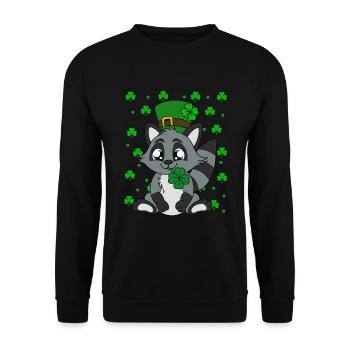 Waschbär Kleeblätter Saint Patrick's Day - Unisex Pullover - Schwarz - Vorne - Alina (178cm) & Michal (187cm)