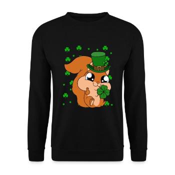 Eichhörnchen Kleeblätter St. Patrick's Day - Unisex Pullover - Schwarz - Vorne - Alina (178cm) & Michal (187cm)