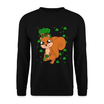 Eichhörnchen Kleeblätter St. Patrick's Day - Unisex Pullover - Schwarz - Vorne - Alina (178cm) & Michal (187cm)