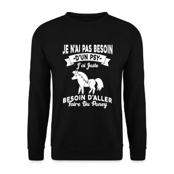 cadeau cheval poney besoin d'aller faire du poney - Sweat-shirt Unisexe - noir - Devant - Alina (178cm) & Michal (187cm)