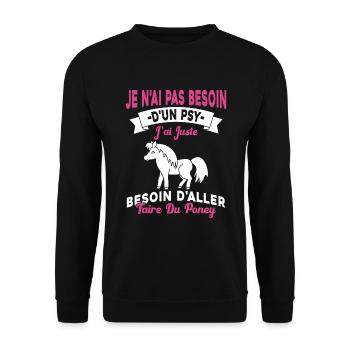 cadeau cheval poney besoin d'aller faire du poney - Sweat-shirt Unisexe - noir - Devant - Alina (178cm) & Michal (187cm)