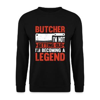 Boucher Je ne vieillis pas Je deviens une légende - Sweat-shirt Unisexe - noir - Devant - Alina (178cm) & Michal (187cm)