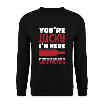 I'm Here I Could Have Gone And Do Wine Tasting - Unisex Pullover - Schwarz - Vorne - Alina (178cm) & Michal (187cm)