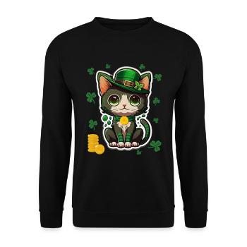 Chat mignon trèfle tenue chapeau st Patrick - Sweat-shirt Unisexe - noir - Devant - Alina (178cm) & Michal (187cm)