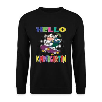 Hello Kindergarten Skateboarding Cow - Unisex Sweatshirt - black - Front - Alina (178cm) & Michal (187cm)