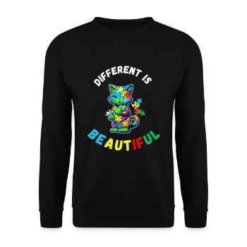 Soutien sensibilisation à l'autisme chat coloré - Sweat-shirt Unisexe - noir - Devant - Alina (178cm) & Michal (187cm)