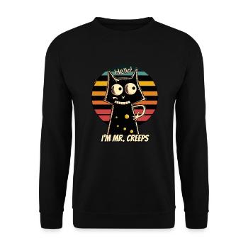 gruselige Katze im Retro-Stil - Unisex Pullover - Schwarz - Vorne - Alina (178cm) & Michal (187cm)