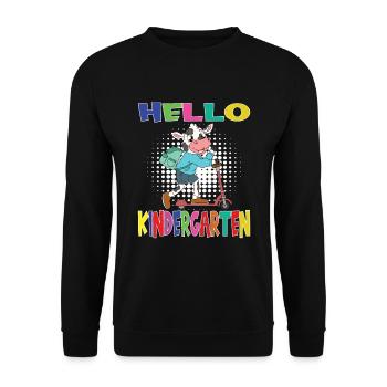 Hello Kindergarten Cow With Scooter - Unisex Sweatshirt - black - Front - Alina (178cm) & Michal (187cm)